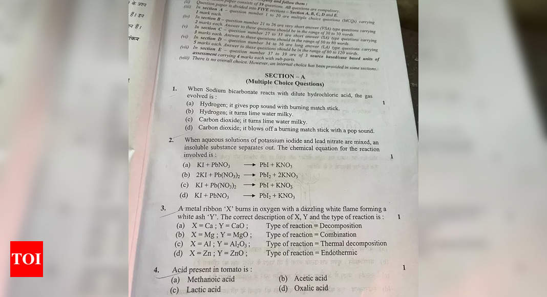 CBSE 10th Science Question Paper 2023: Check and download here - Times of India