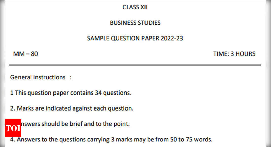 CBSE 12th Business Studies Exam 2023: Download and practice sample paper, question bank here - Times of India