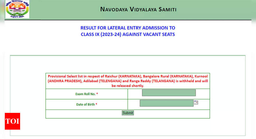 JNVST 2023 result for class 9 admissions announced on navodaya.gov.in; direct link - Times of India