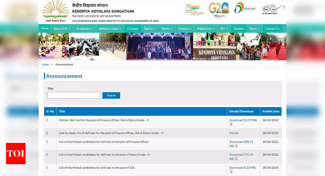 KVS Non Teaching Result 2023: KVS Non Teaching Result 2023 declared for JSA, Steno and Finance Officer on kvsangathan.nic.in - Times of India