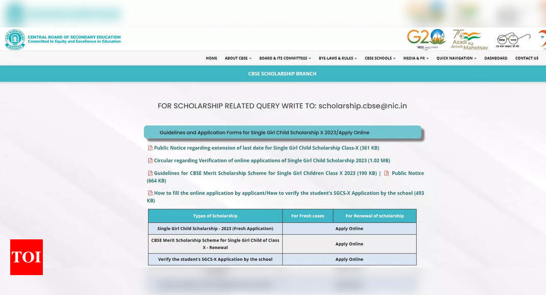 CBSE Single Girl Child Scholarship 2023 registration extended till October 31, check details here - Times of India