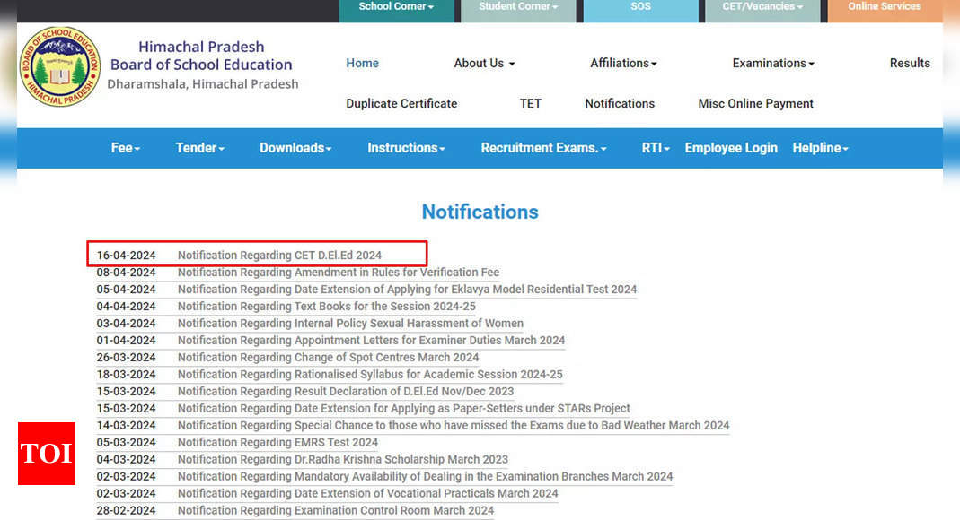 HP DElEd CET 2024: Notification released, exam on June 8 - Times of India
