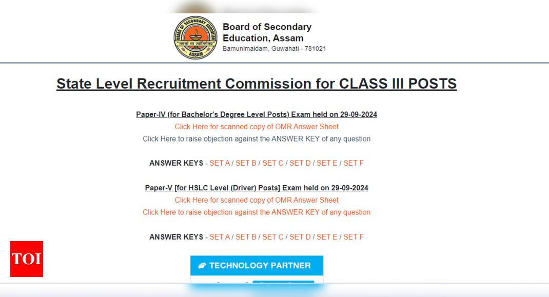 Assam ADRE SLRC Grade 3 Answer Key Out: Direct link to check here - Times of India