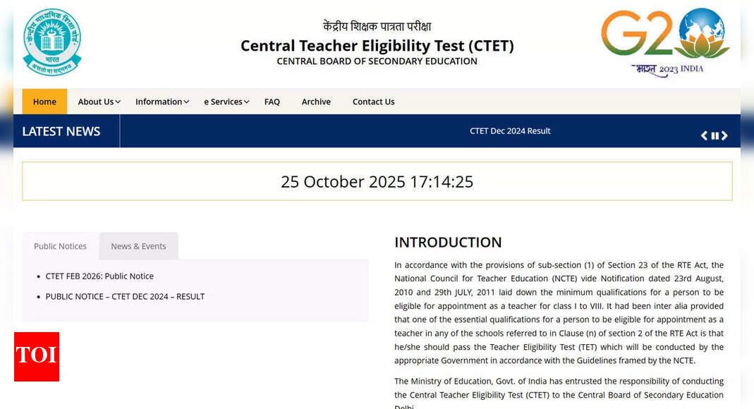 CTET December 2025 exam delayed: When will registration begin? - The Times of India