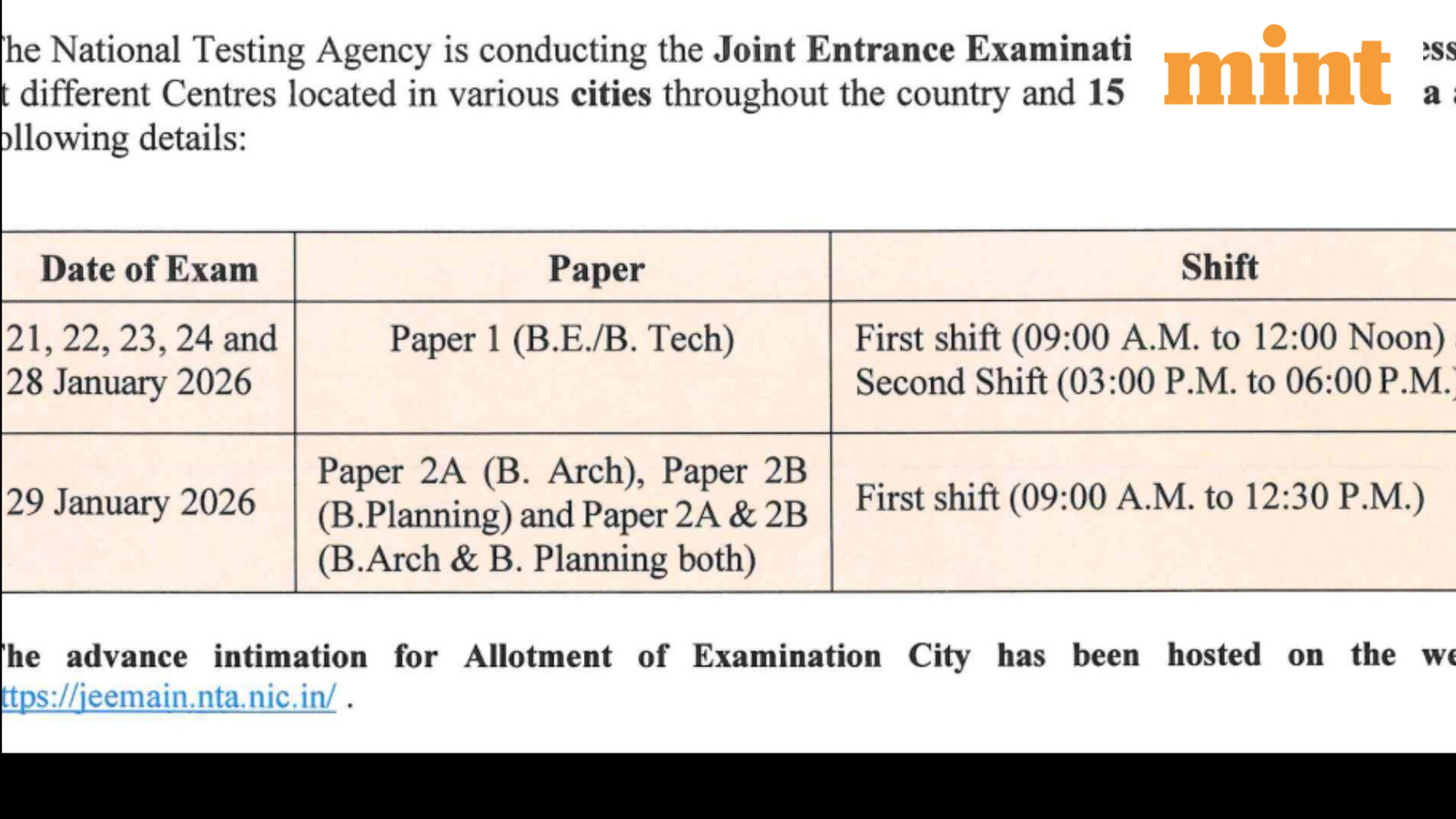JEE Mains 2026 city intimation slip out at jeemain.nta.ac.in, check NTA JEE exam date.