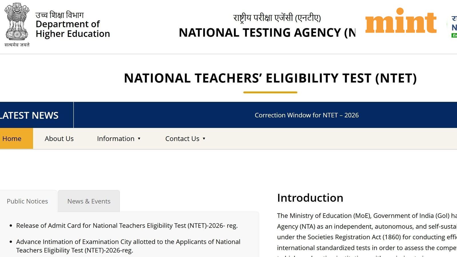 NTET 2026 admit card OUT at exams.nta.nic.in/ntet/ — How to download hall ticket from NTA's website for 28 April exam | Mint